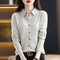 Cashmere Blend Button-Up Sweater with Tailored Fit and Structured Collar