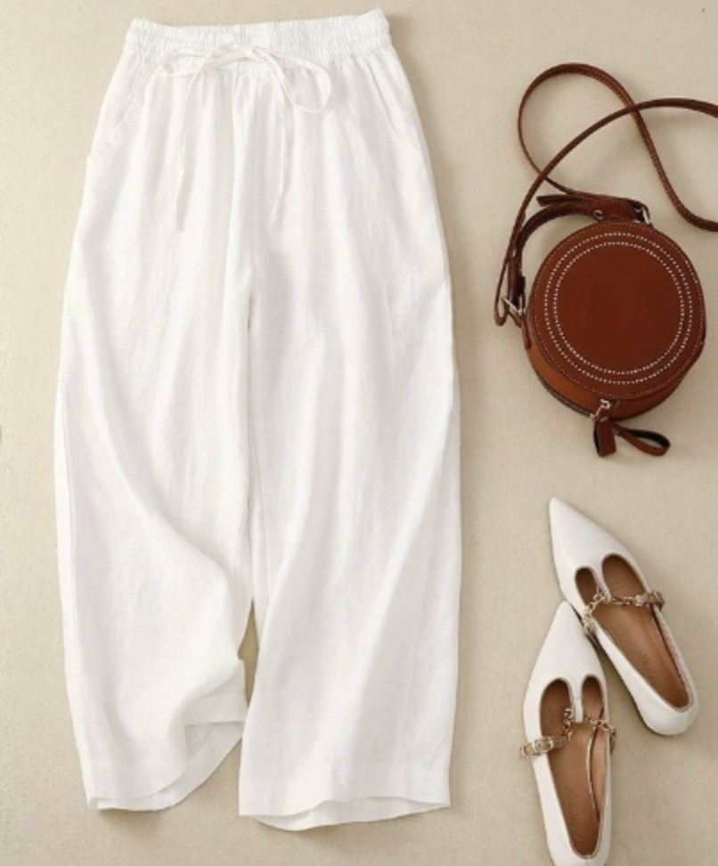 Women's Wide Leg Pants with Elastic Gathered Waistband and Textured Fabric, Breathable Summer Material