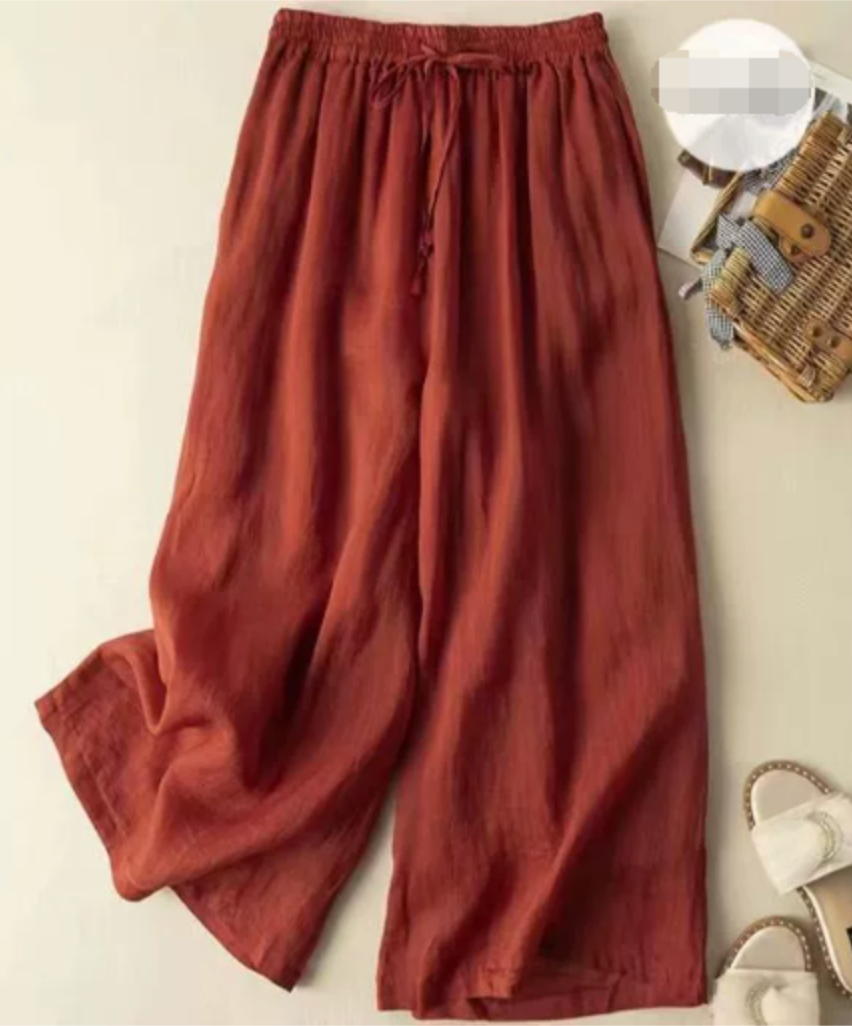 Women's Wide Leg Pants with Elastic Gathered Waistband and Textured Fabric, Breathable Summer Material