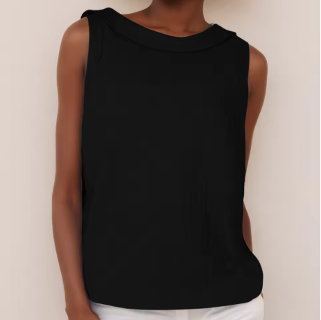 Sleeveless Top with Rolled Collar and Flattering Drape Fit