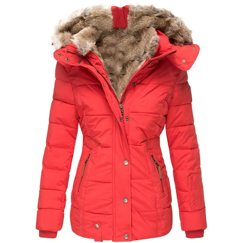 Women's Hooded Parka with Padded Lining and Slim Tailored Fit, Wool-Cotton Windproof Shell