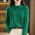 Cashmere Blend Button-Up Sweater with Tailored Fit and Structured Collar