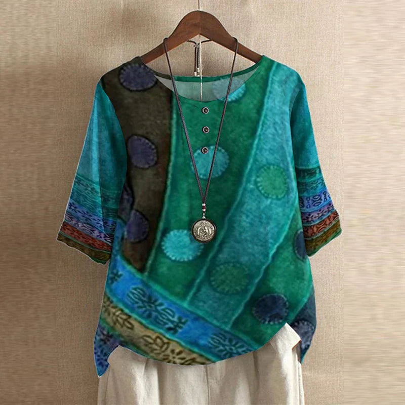 Vintage Floral Blouse with Relaxed Drape and Breathable Fabric Blend