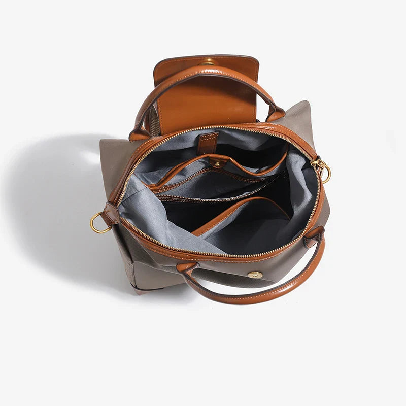 Structured Nylon Backpack with Leather Trim and Laptop Compartment