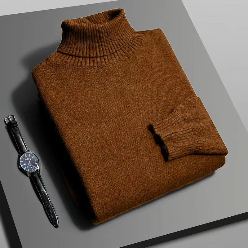 Men's Turtleneck Sweater with Anti-Pill Knit and Slim Fit, Breathable Acrylic