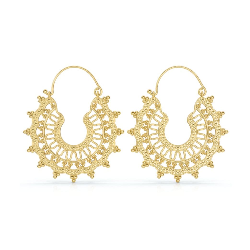Handcrafted Brass Earrings with Intricate Consciousness Design and Nickel-Free Composition