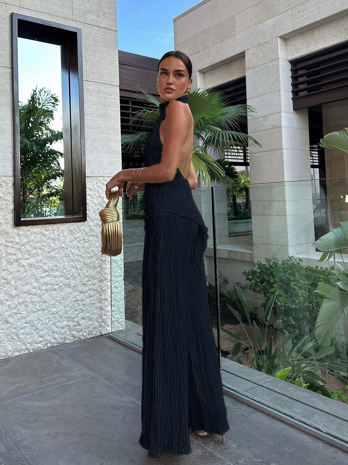 Satin Dress with Fine Pleats and Shift Slipover Fit, Lightweight Packable for Travel