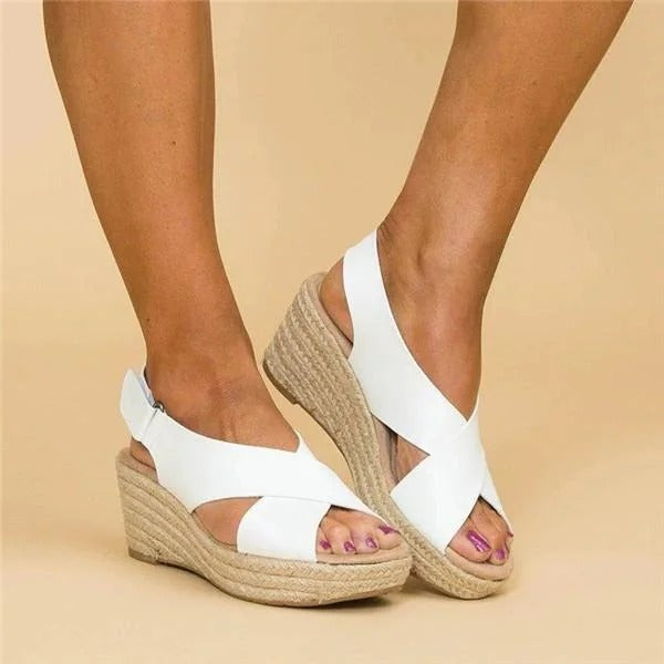 Women's Wedge Sandals with Orthopedic Footbed and Adjustable Cross Straps, Jute Wrap Heel