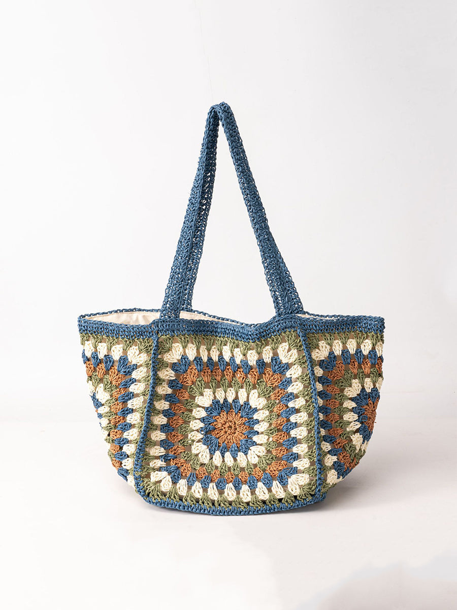 Woven Shoulder Bag with Magnetic Buckle and Adjustable Strap, Large Capacity
