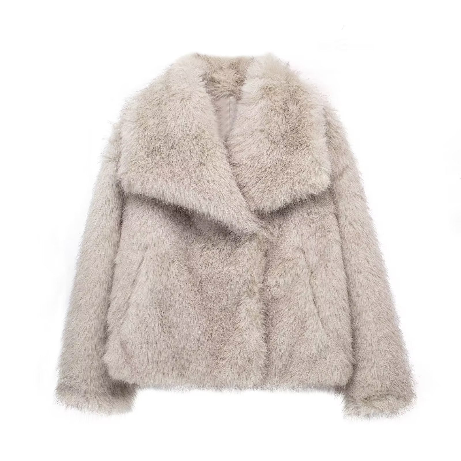 Women's Fox Fur Coat with Shawl Collar and Smooth Lining, Full Length Sleeves