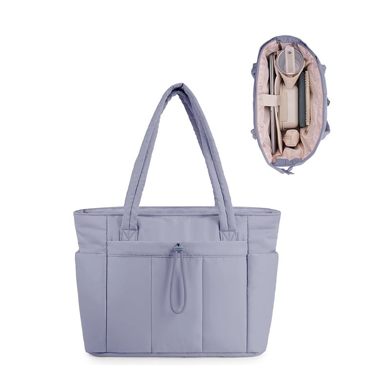 Puffer Tote Bag with 40oz Tumbler Pocket and 20-Liter Capacity, Laptop Compatible