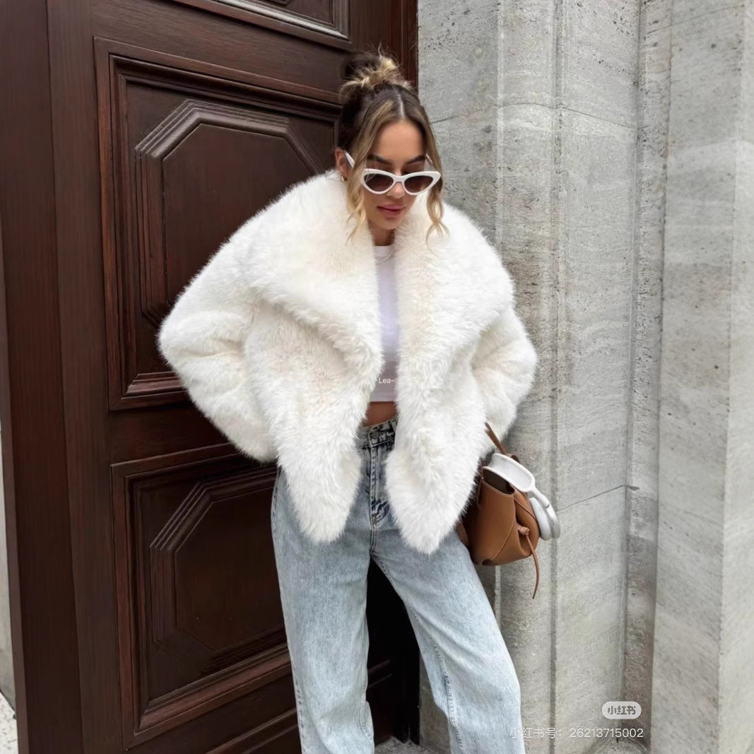 Women's Fox Fur Coat with Shawl Collar and Smooth Lining, Full Length Sleeves