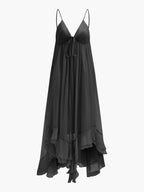 Chiffon Maxi Dress with Sheer Layered Panels and Long Sleeves, Crew Neck