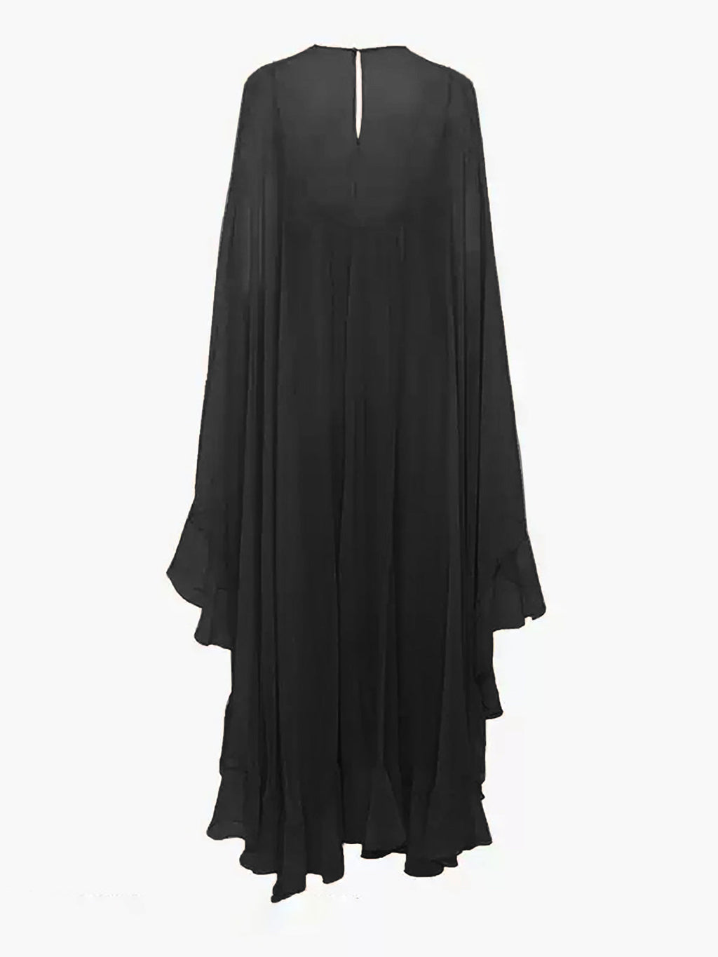 Chiffon Maxi Dress with Sheer Layered Panels and Long Sleeves, Crew Neck