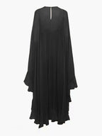 Chiffon Maxi Dress with Sheer Layered Panels and Long Sleeves, Crew Neck