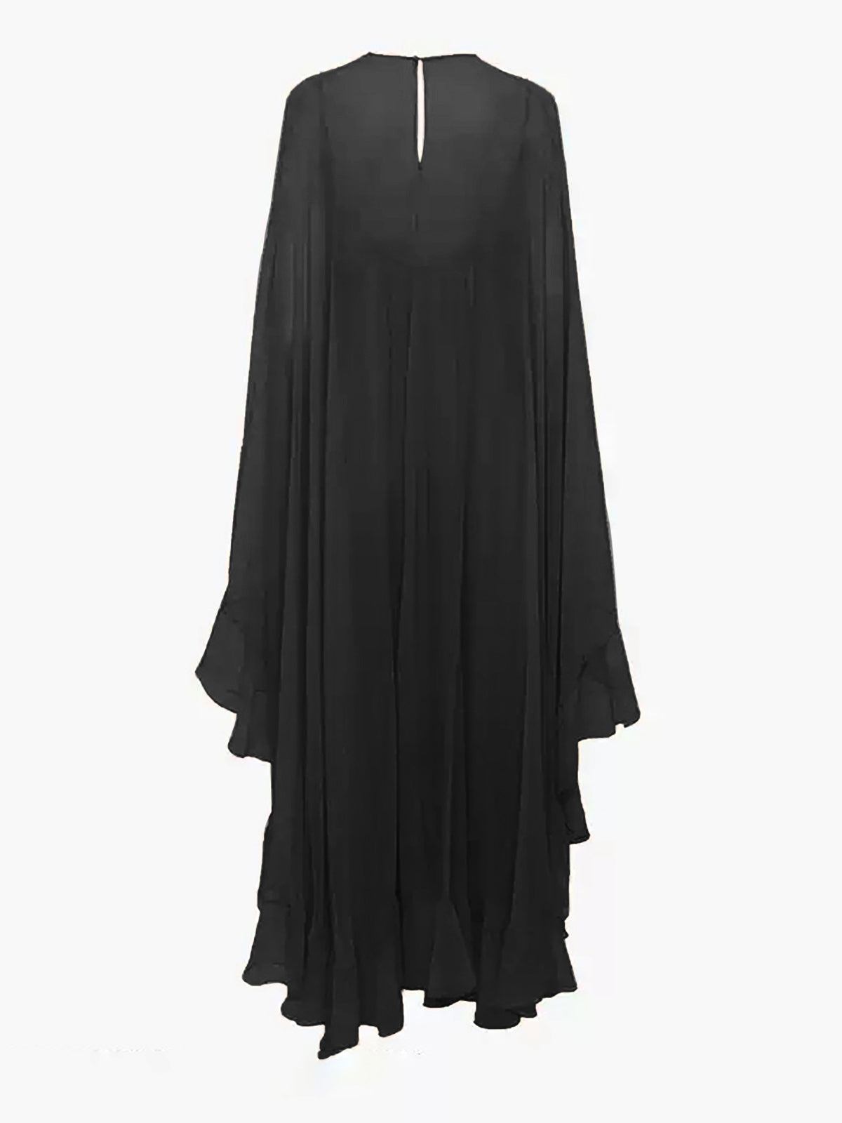 Chiffon Maxi Dress with Sheer Layered Panels and Long Sleeves, Crew Neck