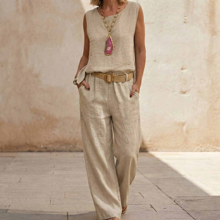 Boho Two-Piece Outfit Set with Functional Pocket and Optional Belt