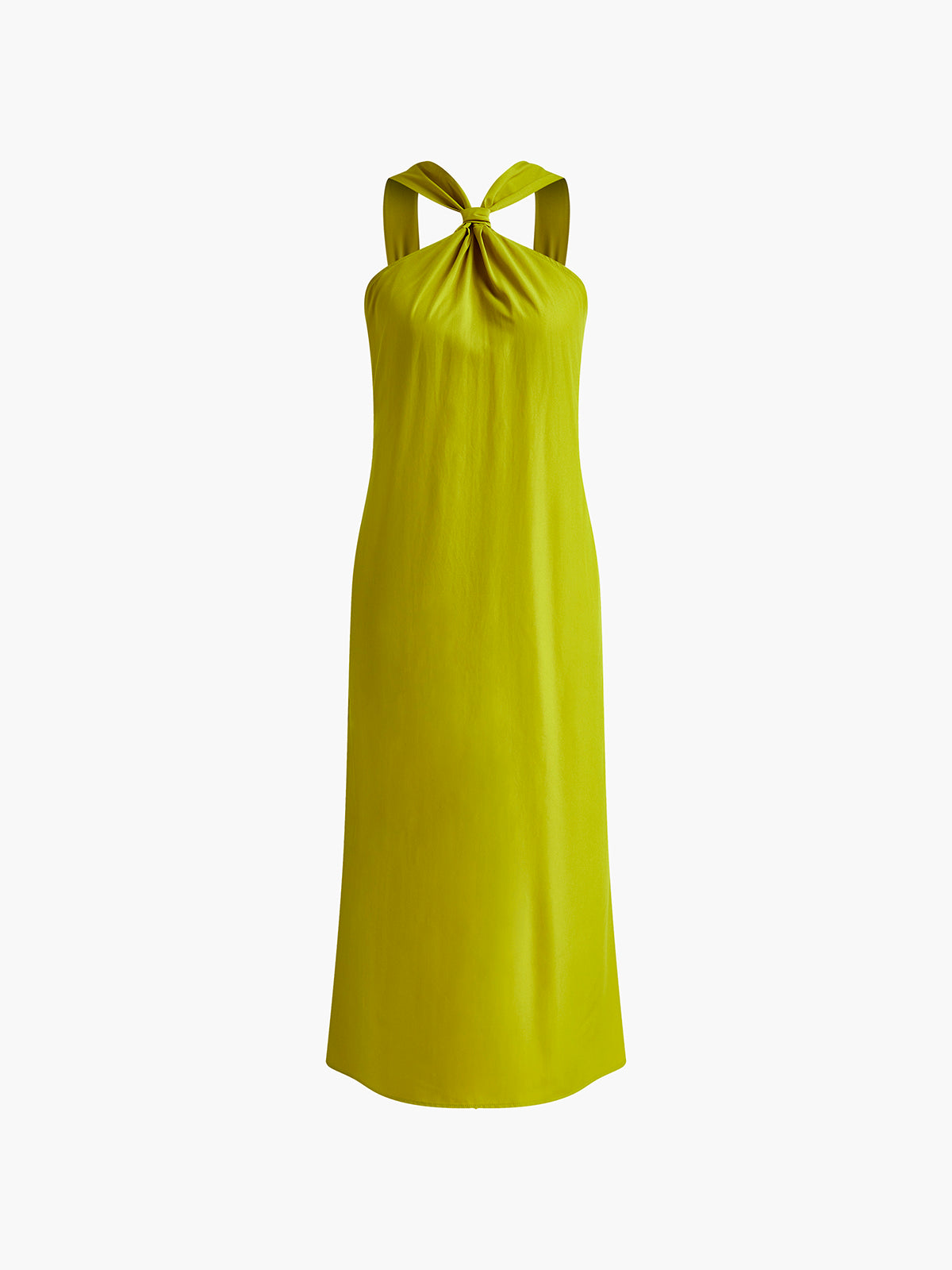 Halter Maxi Dress with Adjustable Tie and Side Split, Sleeveless Woven Polyester