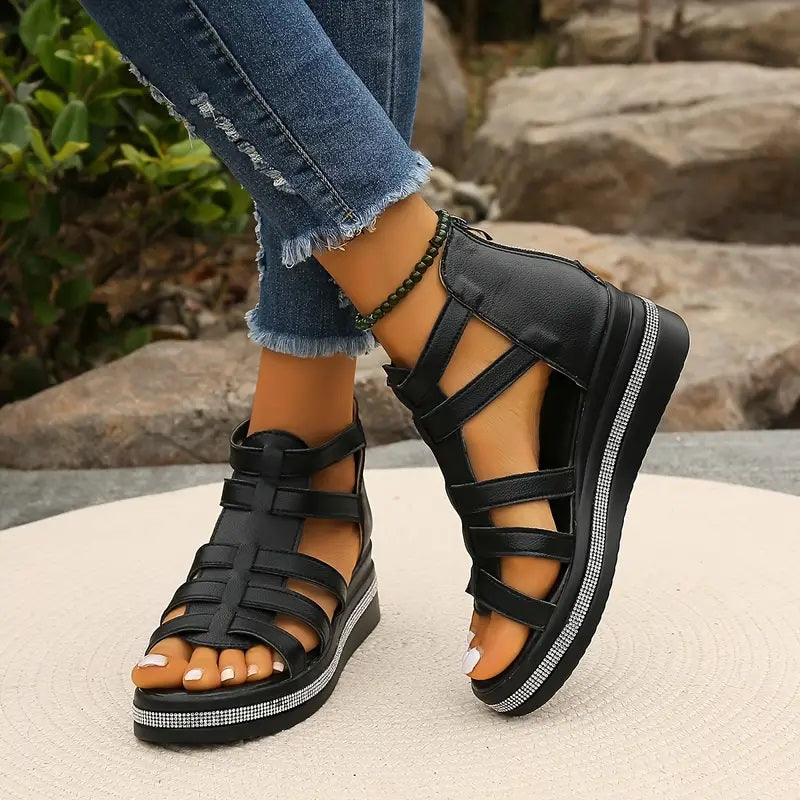 Orthopedic Sandals with Rhinestone Details and Arch Support, Adjustable Straps