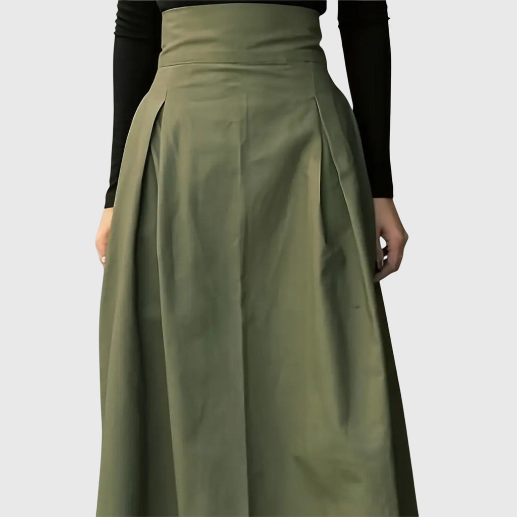A-Line Midi Skirt with Belt Detail and Mid-Calf Length