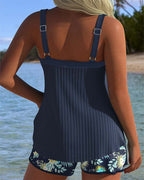 Ribbed Swim Set with Adjustable Front Tie and Quick Drying Fabric