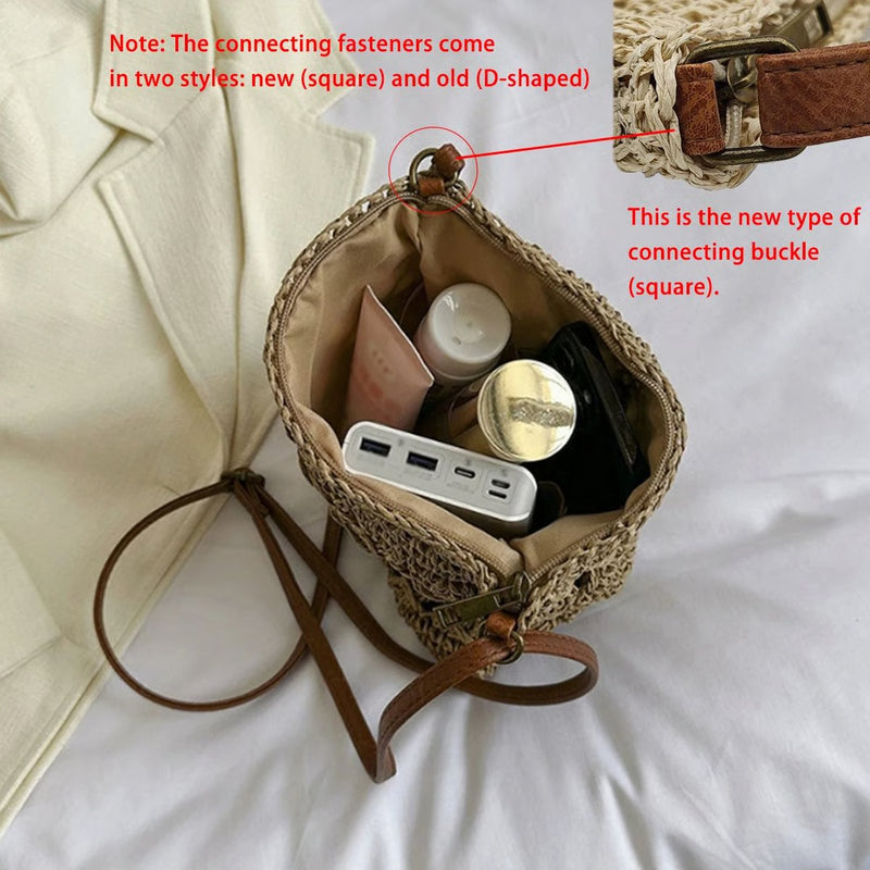 Handwoven Straw Crossbody Beach Bag – Hollow-Out Summer Woven Shoulder Purse, Lightweight Vacation Tote for Women