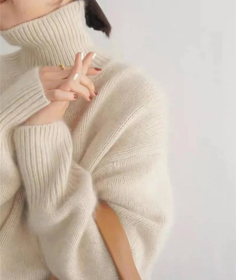Cashmere Turtleneck Sweater with Lightweight Knit and Loose Layering Fit, Hip-Length Hem