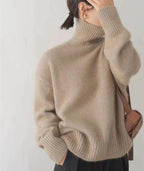 Cashmere Turtleneck Sweater with Lightweight Knit and Loose Layering Fit, Hip-Length Hem