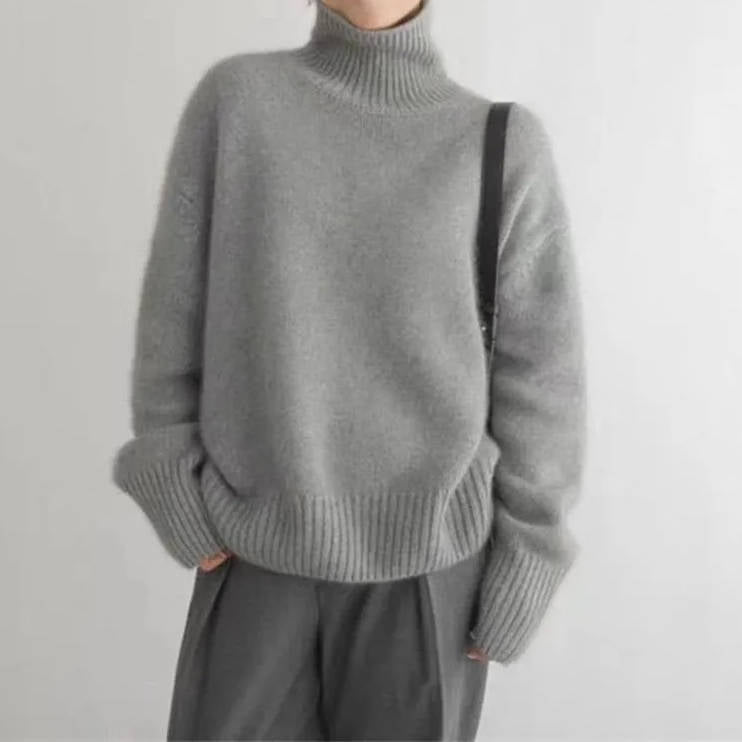 Cashmere Turtleneck Sweater with Lightweight Knit and Loose Layering Fit, Hip-Length Hem