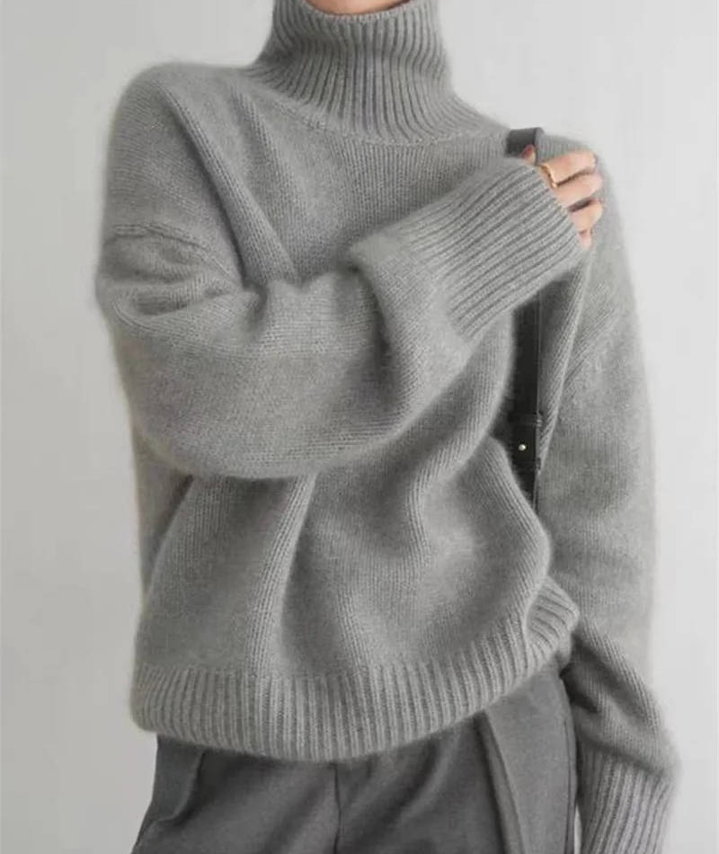Cashmere Turtleneck Sweater with Lightweight Knit and Loose Layering Fit, Hip-Length Hem