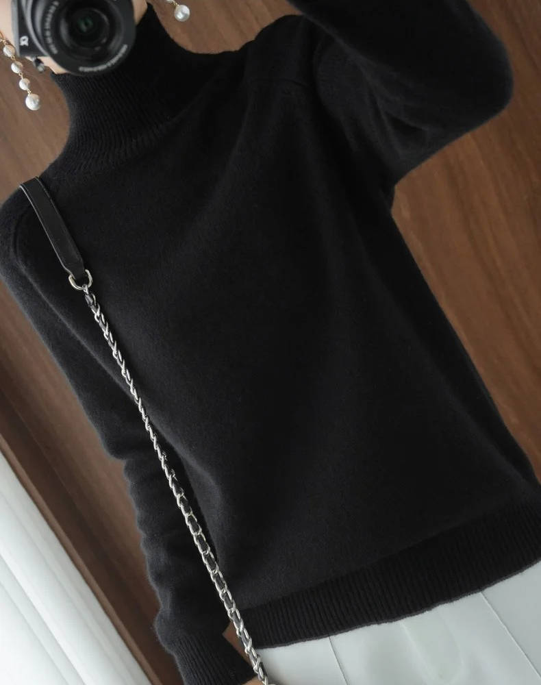 Cashmere Turtleneck Sweater with Anti-Pilling Finish and Cropped Hem, Lightweight