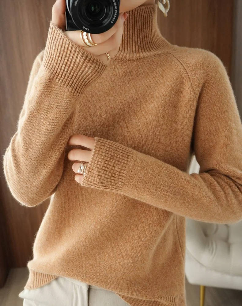 Cashmere Turtleneck Sweater with Anti-Pilling Finish and Cropped Hem, Lightweight