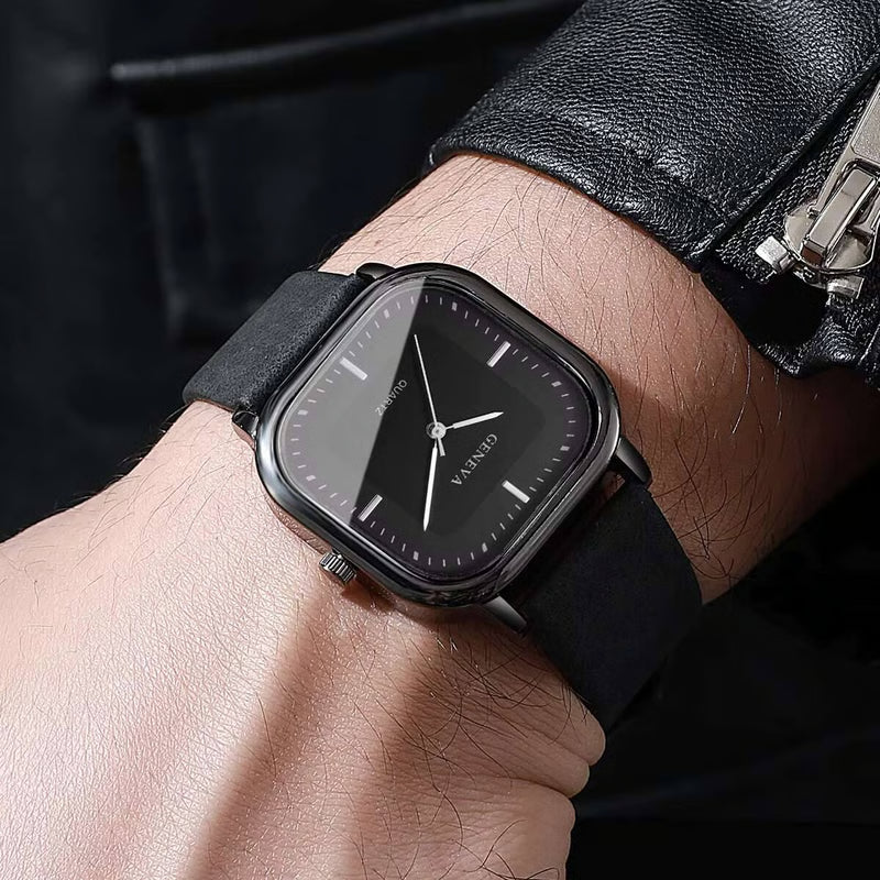 Fashion Square Men Quartz Watch, Minimalist Leather Strap Wrist watch