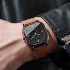 Fashion Square Men Quartz Watch, Minimalist Leather Strap Wrist watch