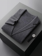 Cashmere Cardigan for Men with V Neck and Suit Style Collar, Anti-Pilling Wool Blend