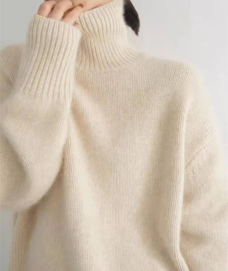 Cashmere Turtleneck Sweater with Lightweight Knit and Loose Layering Fit, Hip-Length Hem