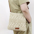 Handwoven Straw Crossbody Beach Bag – Hollow-Out Summer Woven Shoulder Purse, Lightweight Vacation Tote for Women