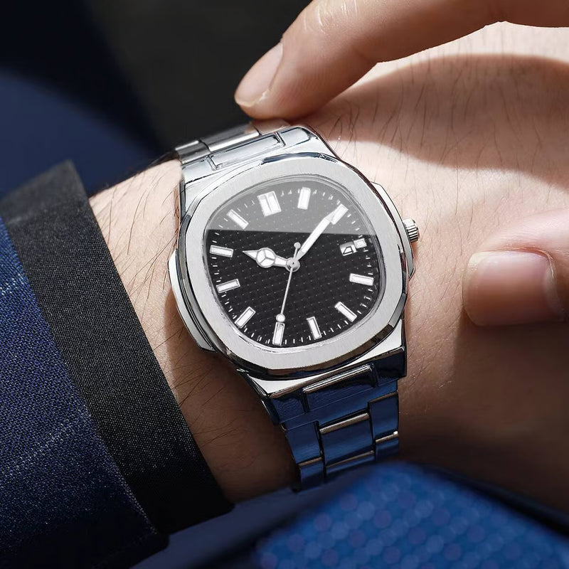 Calendar Mens Quartz Watch, Luxury Square Men Business Watches