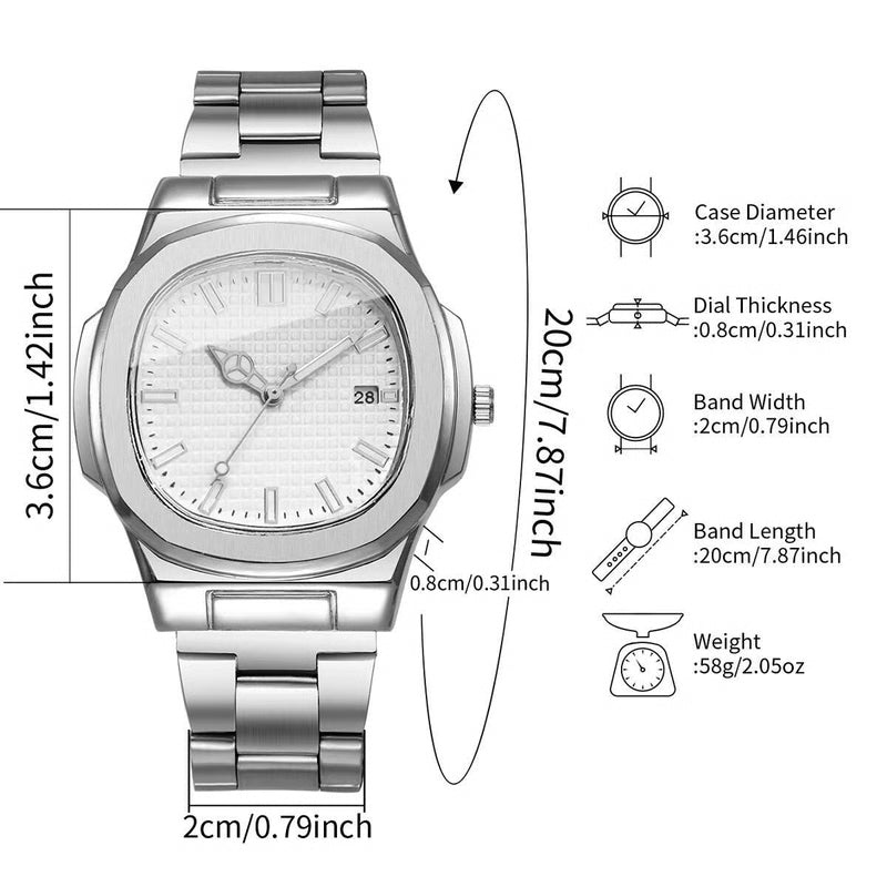 Calendar Mens Quartz Watch, Luxury Square Men Business Watches