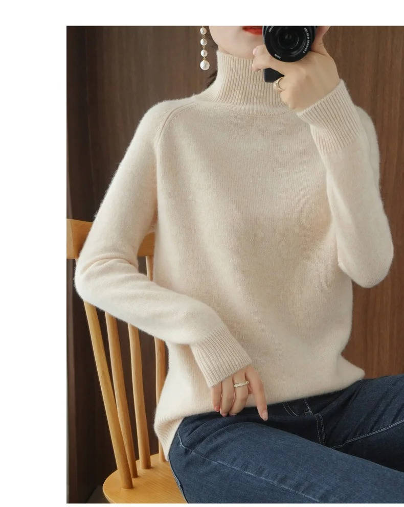 Cashmere Turtleneck Sweater with Anti-Pilling Finish and Cropped Hem, Lightweight