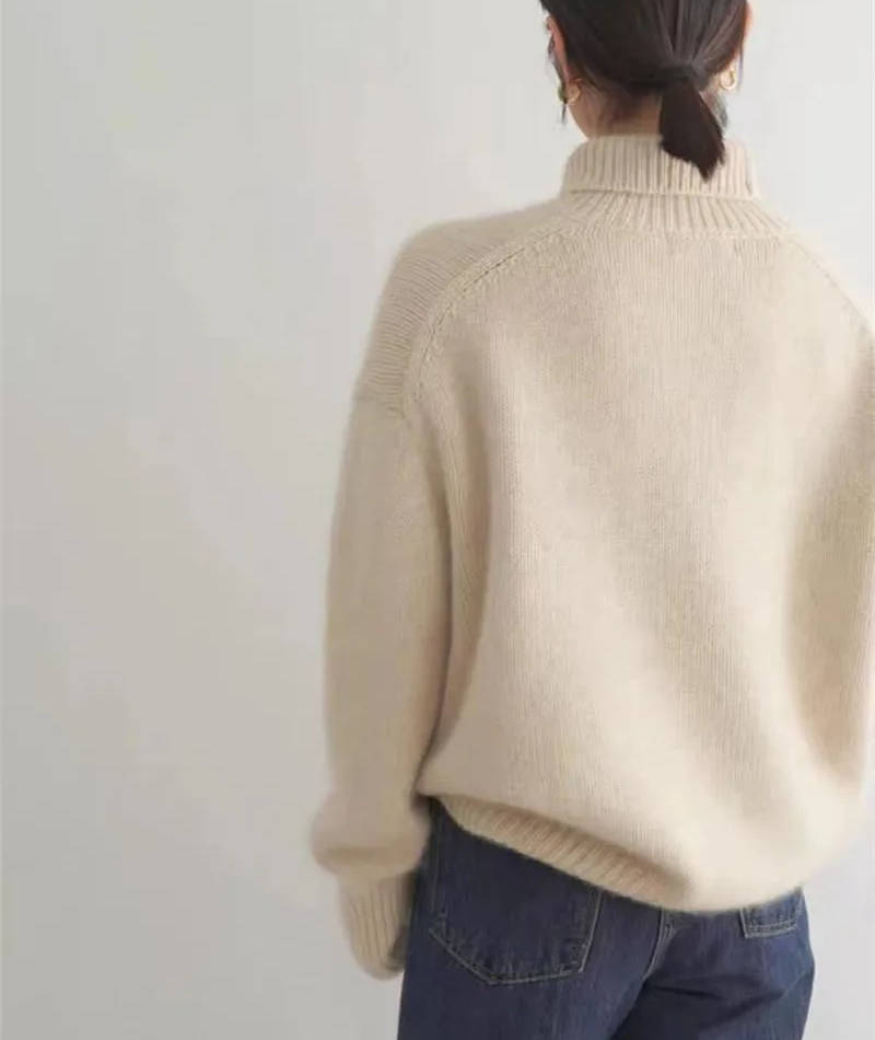Cashmere Turtleneck Sweater with Lightweight Knit and Loose Layering Fit, Hip-Length Hem