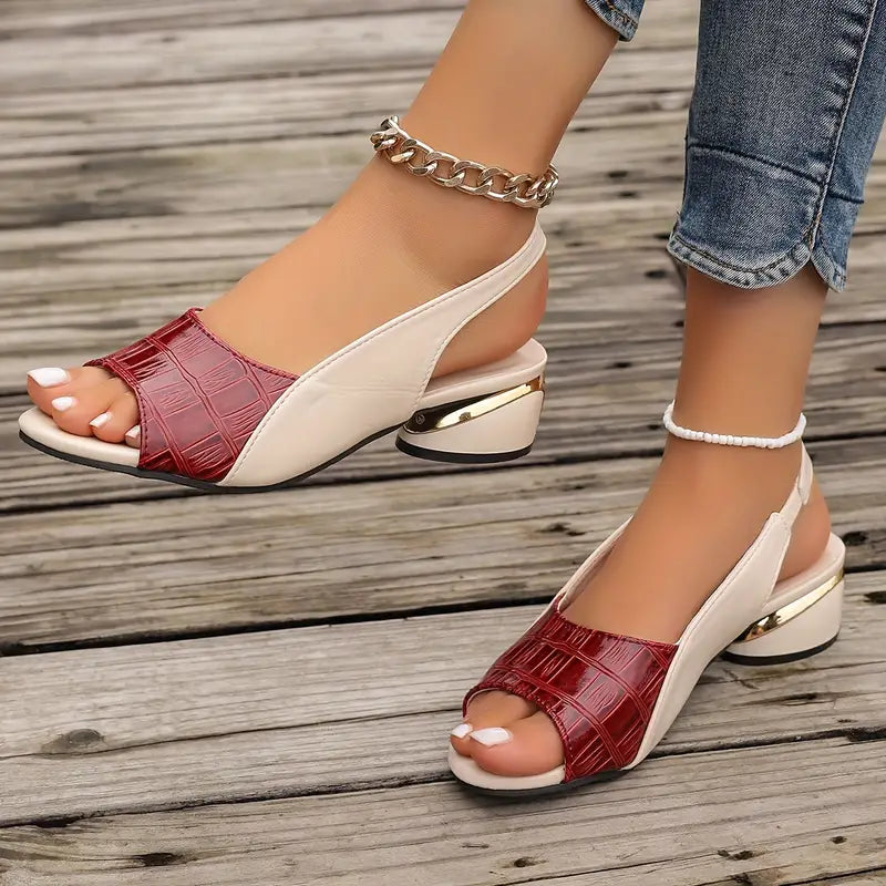 Women's Block Heel Sandals with Cushioned Footbed and Metallic Accent
