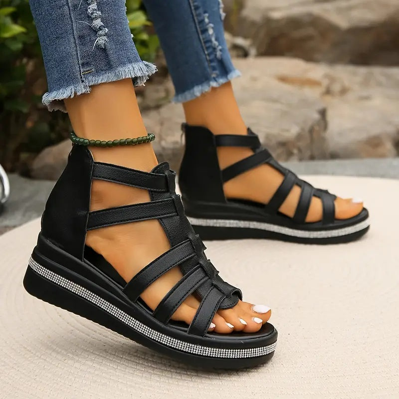 Orthopedic Sandals with Rhinestone Details and Arch Support, Adjustable Straps