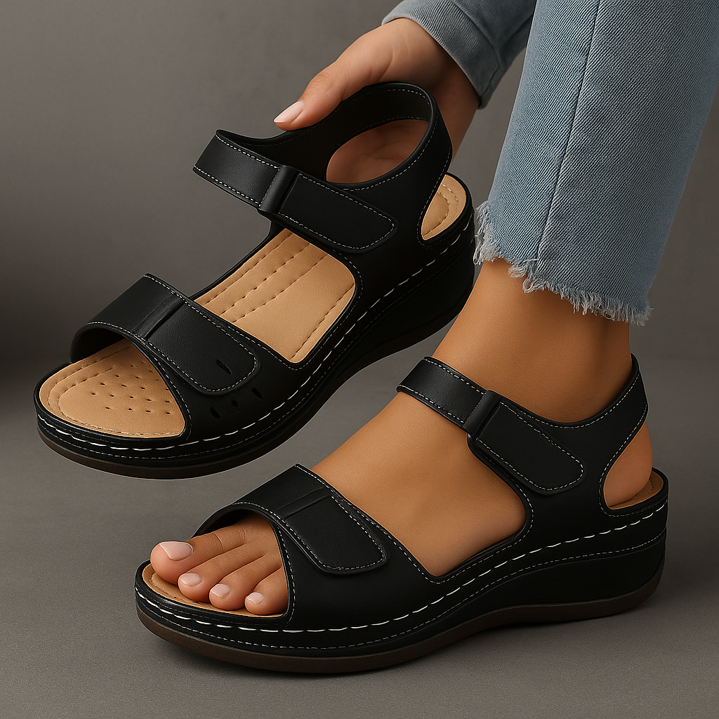 Orthopedic Sandals with Adjustable Straps and Wedge Heel, Breathable Design