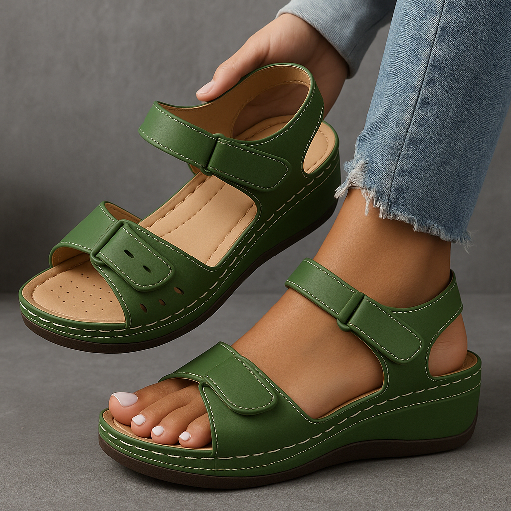 Orthopedic Sandals with Adjustable Straps and Wedge Heel, Breathable Design