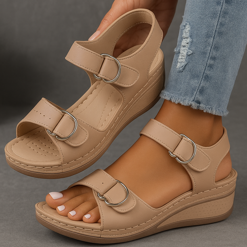 Orthopedic Sandals with Adjustable Straps and Wedge Heel, Breathable Design