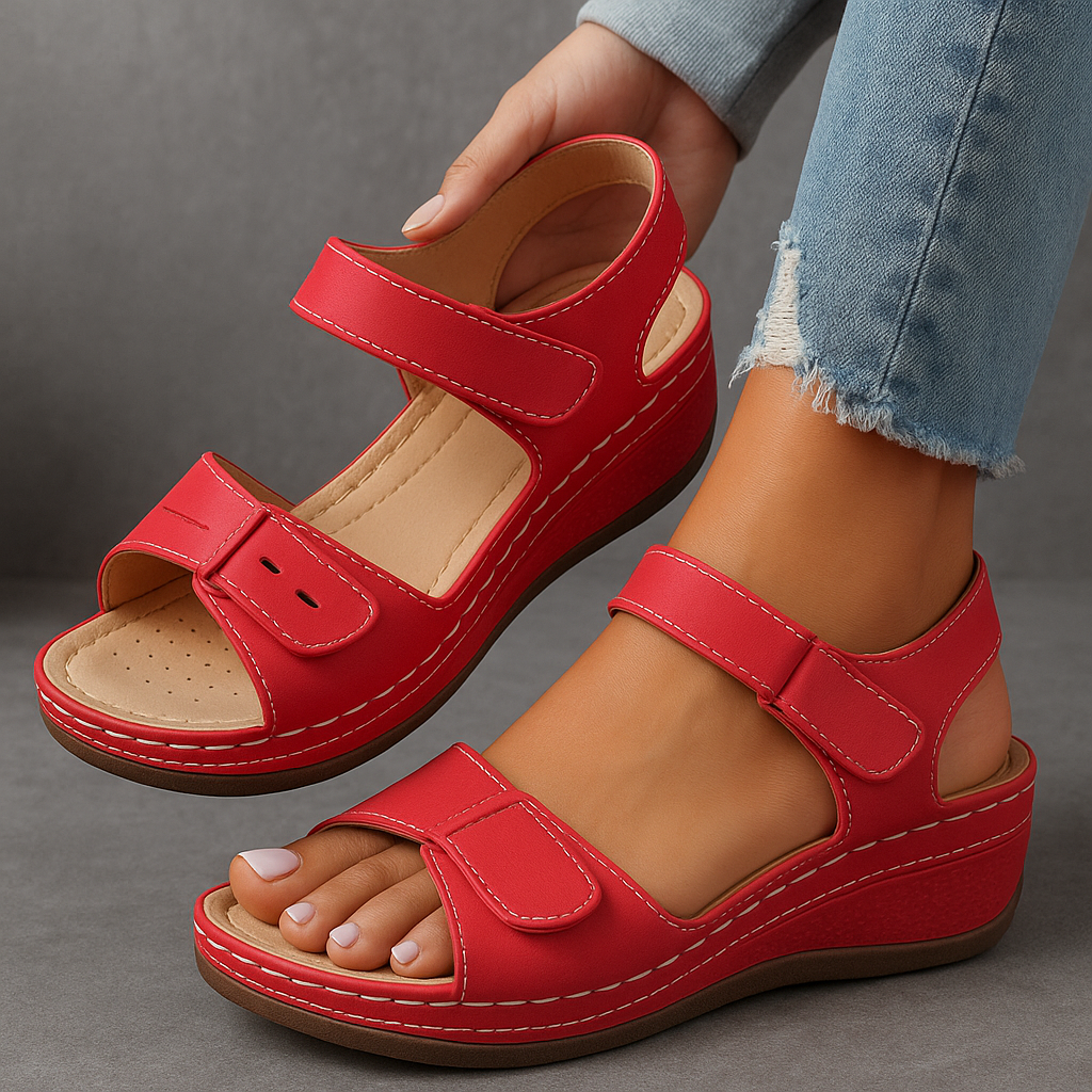 Orthopedic Sandals with Adjustable Straps and Wedge Heel, Breathable Design
