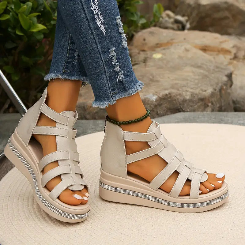 Orthopedic Sandals with Rhinestone Details and Arch Support, Adjustable Straps