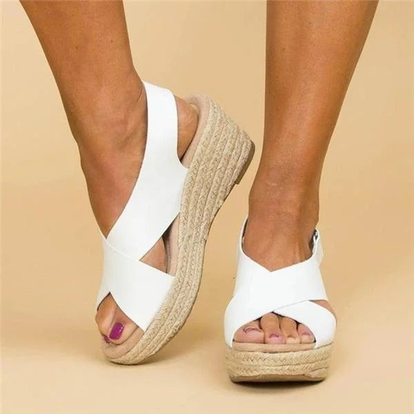 Women's Wedge Sandals with Orthopedic Footbed and Adjustable Cross Straps, Jute Wrap Heel