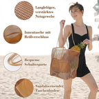 Mesh Tote Bag with Open-Weave Design and Foldable Construction for Beach Use